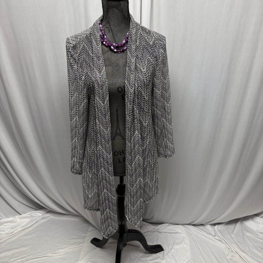 Aqua Blues Open Front Mesh Cardigan Womens Size1X Black White Stretchy Layering